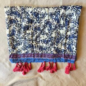 Staring at stars blue red floral print light infinity scarf with tassels